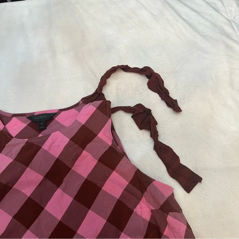 J. Crew bow shoulder top oversized gingham Pink 51300 - Picture 6 of 9